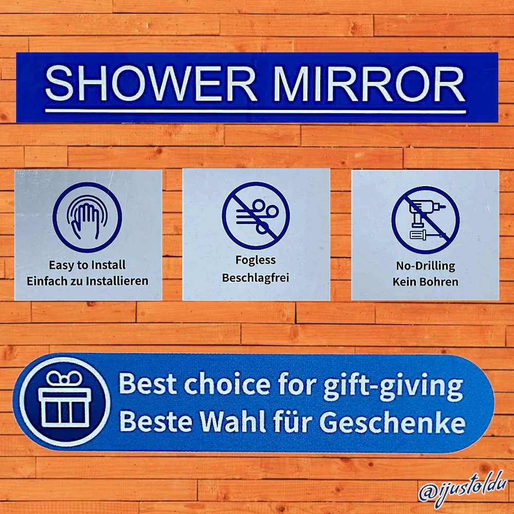 TAILI Shower Mirror | Fogless, Easy Install, Rotatable 360°, Shelf & Squeegee